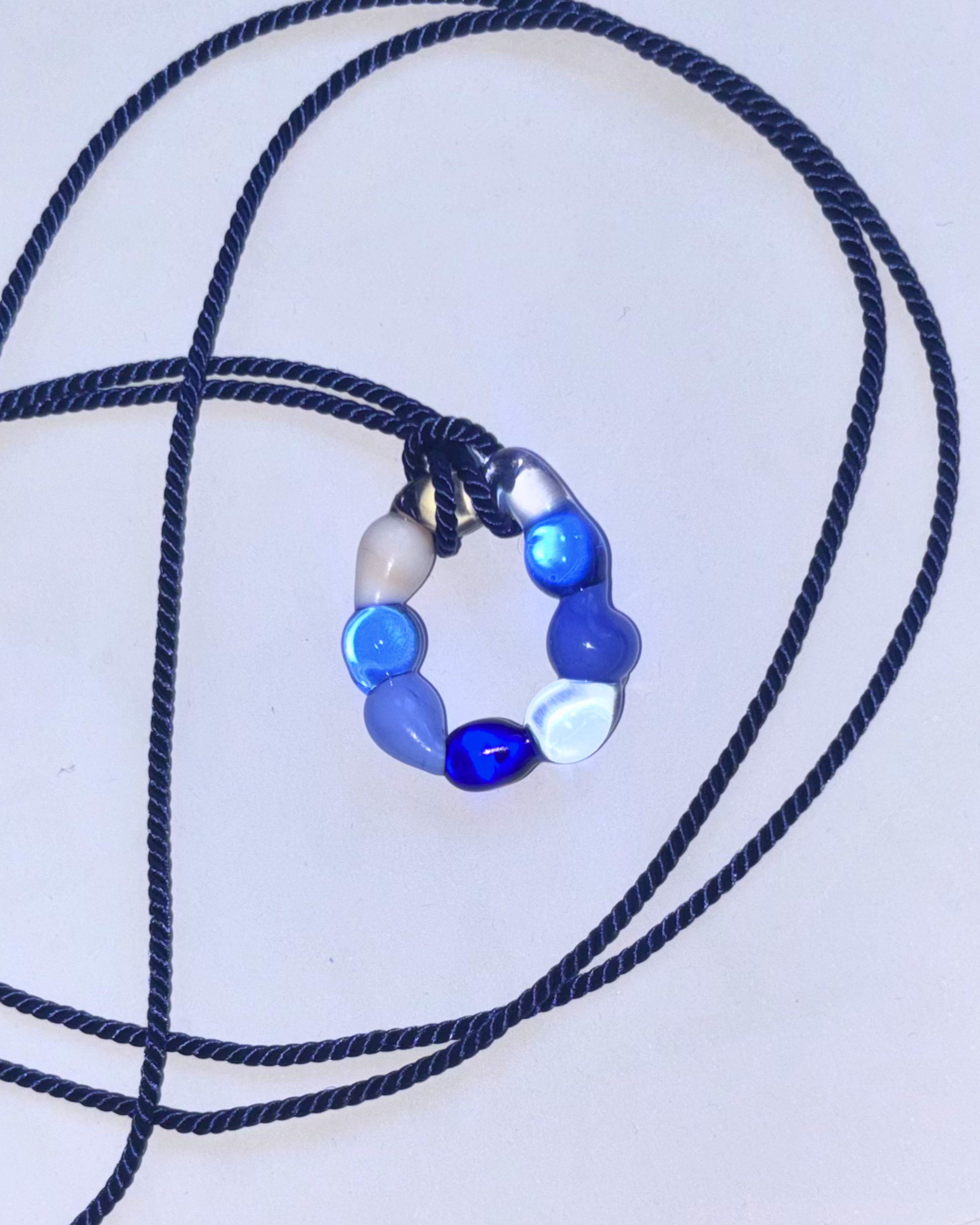 Gelato - Glass Necklace Pendant Charm With Silken Cord - Hockney Blues