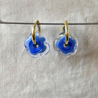 Fleur - Cornflower Blue and Clear - Glass Flower Charm Hoops Earring