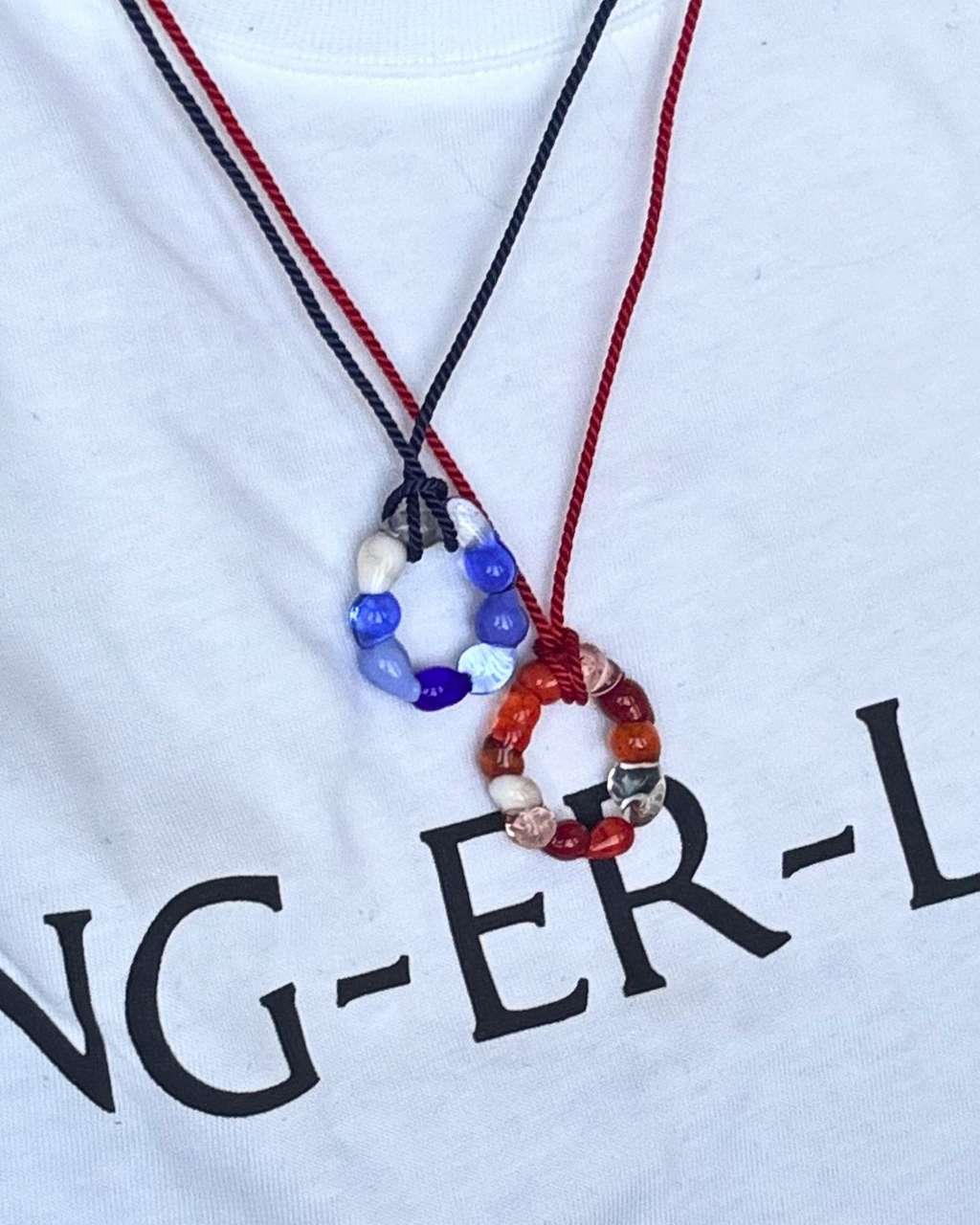 Gelato - Glass Necklace Pendant Charm With Silken Cord - Bright Reds