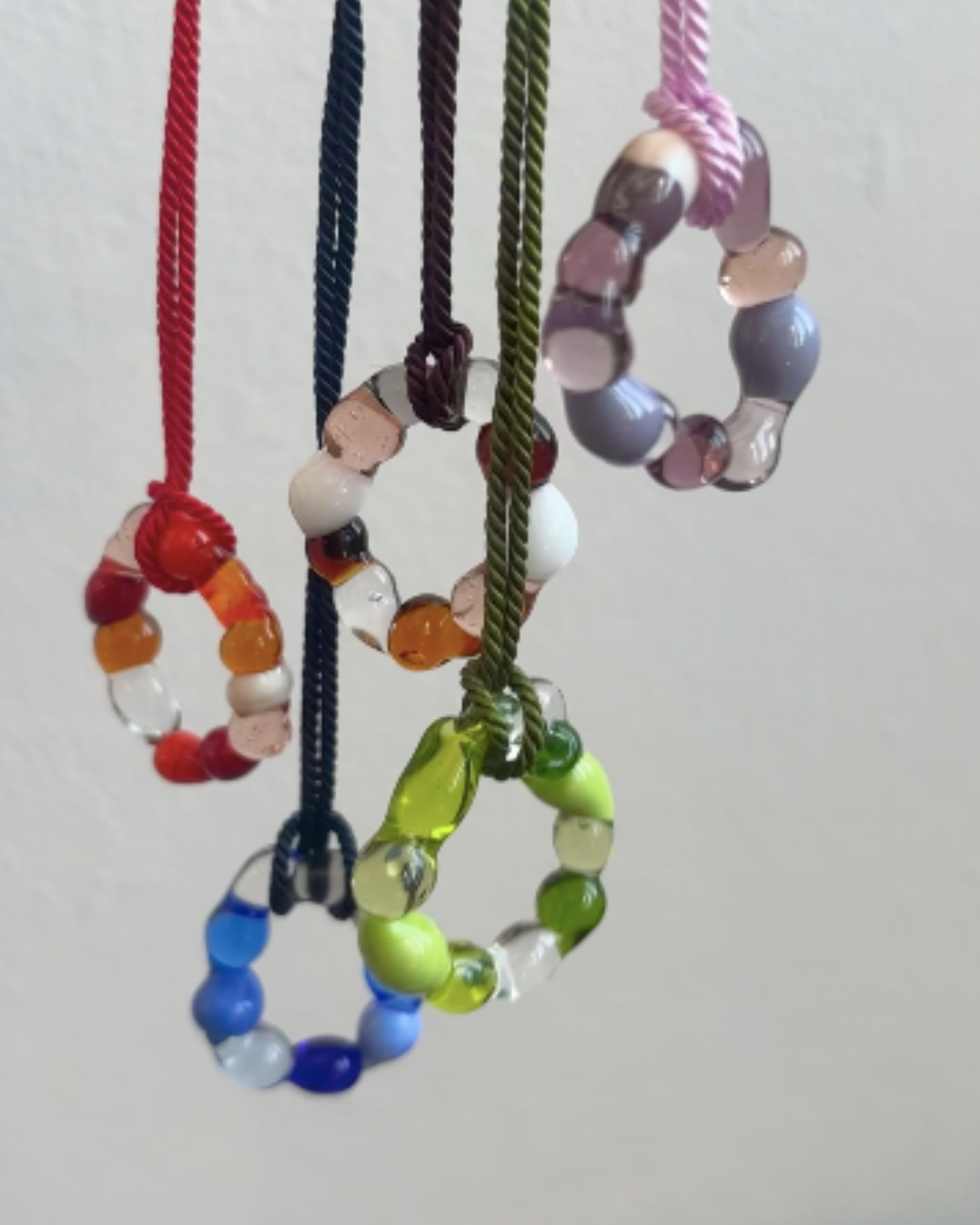 Gelato - Glass Necklace Pendant Charm With Silken Cord - Bright Reds