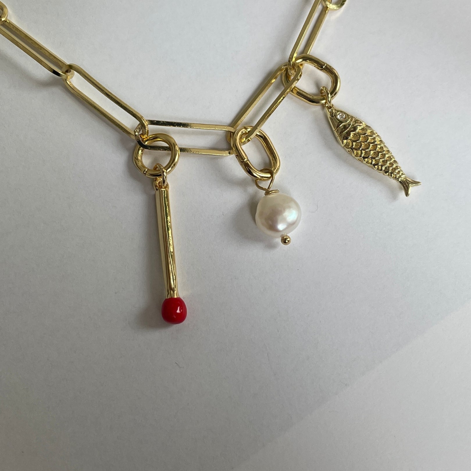 Matchstick Charm - 18K Gold Plate and Enamel