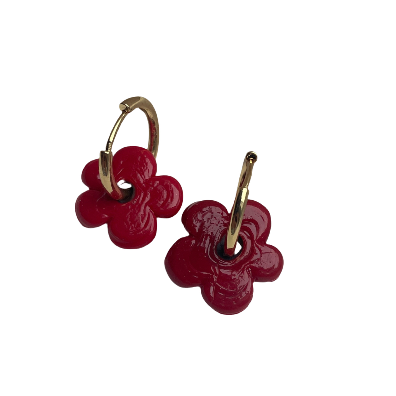 Fleur - Solid Red - Glass Flower Charm Hoops