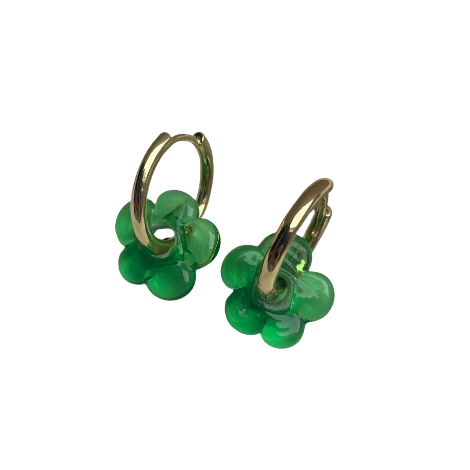 Fleur - Emerald Green - Glass Flower Charm Hoops
