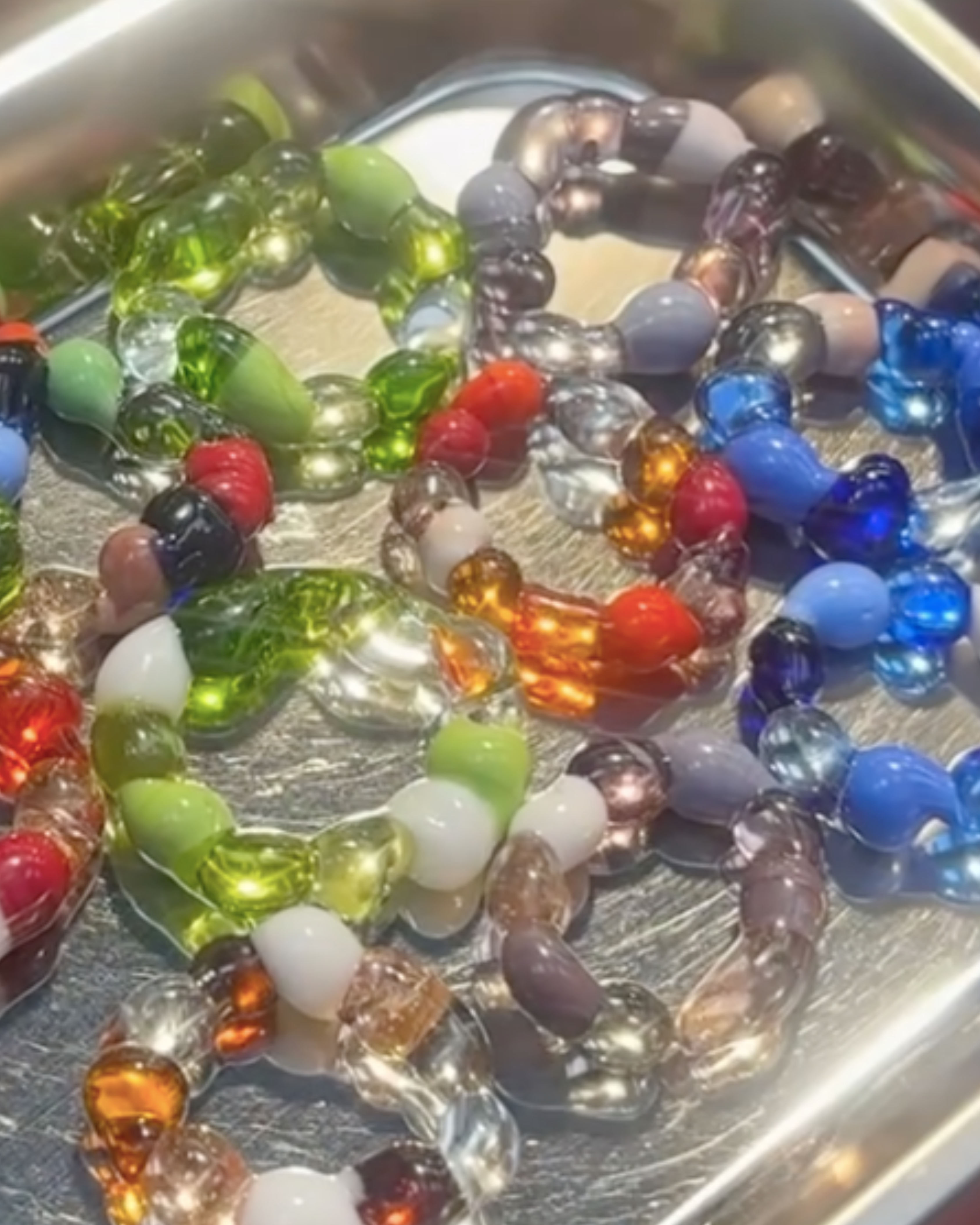Gelato - Glass Necklace Pendant Charm With Silken Cord - Bright Reds