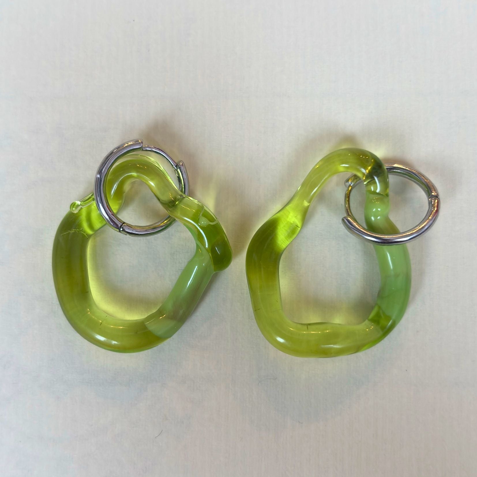 Melt - Green and Acid Green - Murano Glass Charm Hoop Earrings
