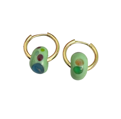 Grasshopper Green - Minimal Waste - Murano Glass Bead Hoops - Speckled