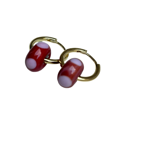 Speckled Glass Beads - Pink on Red