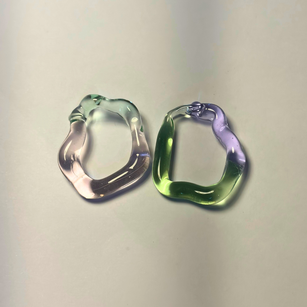 Sibling Melts - Pair 007 - Pale Green, Palest Pink, Lilac, Acid Green - Earrings