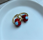 Speckled Glass Beads - Cornflower Blue on Red