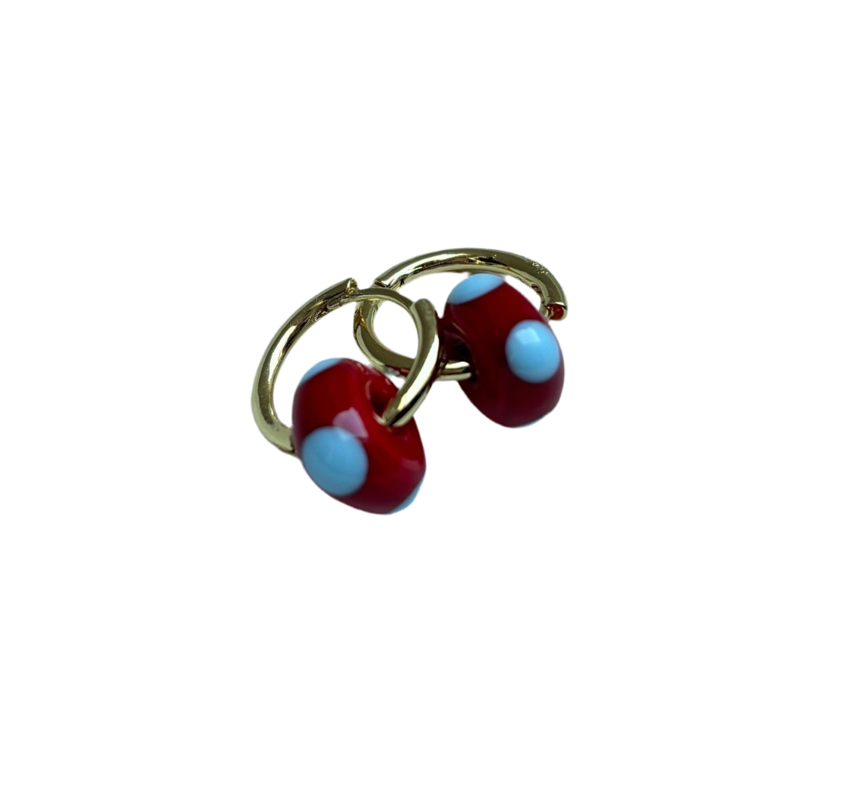 Speckled Glass Beads - Cornflower Blue on Red