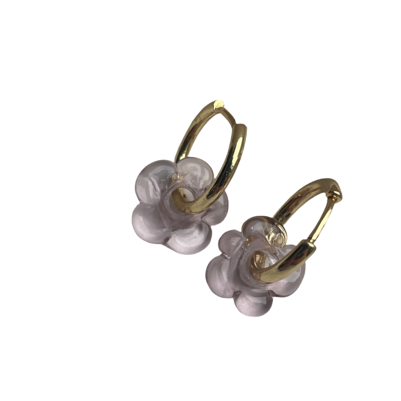 Fleur - Pale Lilac - Glass Flower Charm Hoops