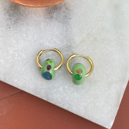 Grasshopper Green - Minimal Waste - Murano Glass Bead Hoops - Speckled