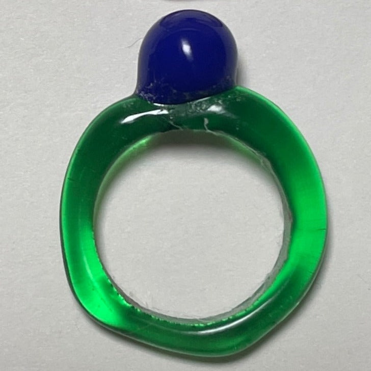 Melt - Glass Ring - Cobalt Blue on Grass Green
