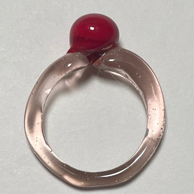Melt - Glass Ring - Red on Palest Pink