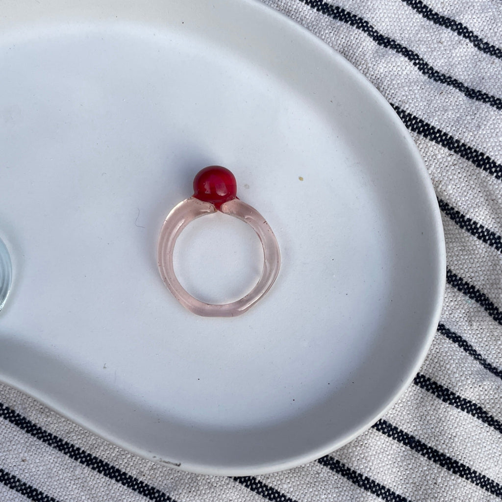 Melt - Glass Ring - Red on Palest Pink