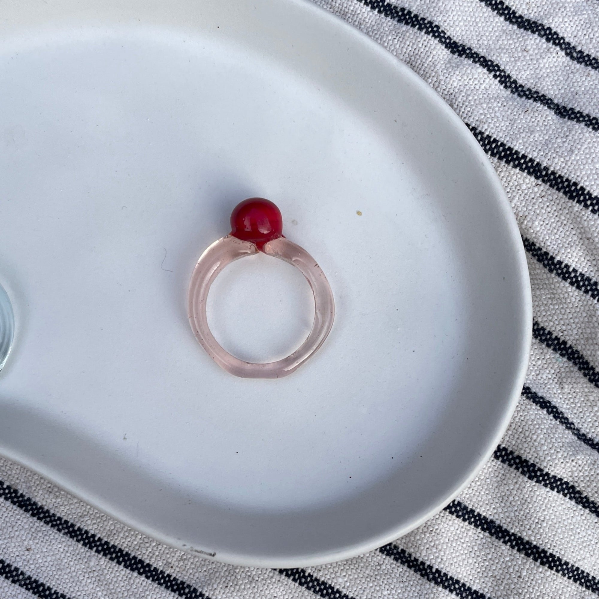 Melt - Glass Ring - Red on Palest Pink