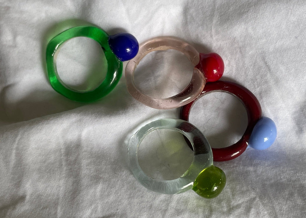 Melt - Glass Ring - Red on Palest Pink
