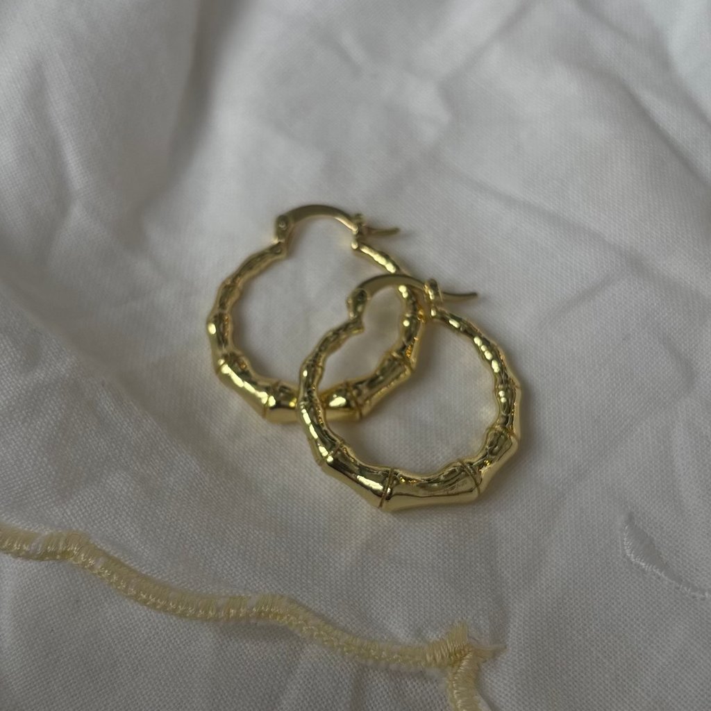 Bamboo  - 18k Gold Plate Hoop Earring