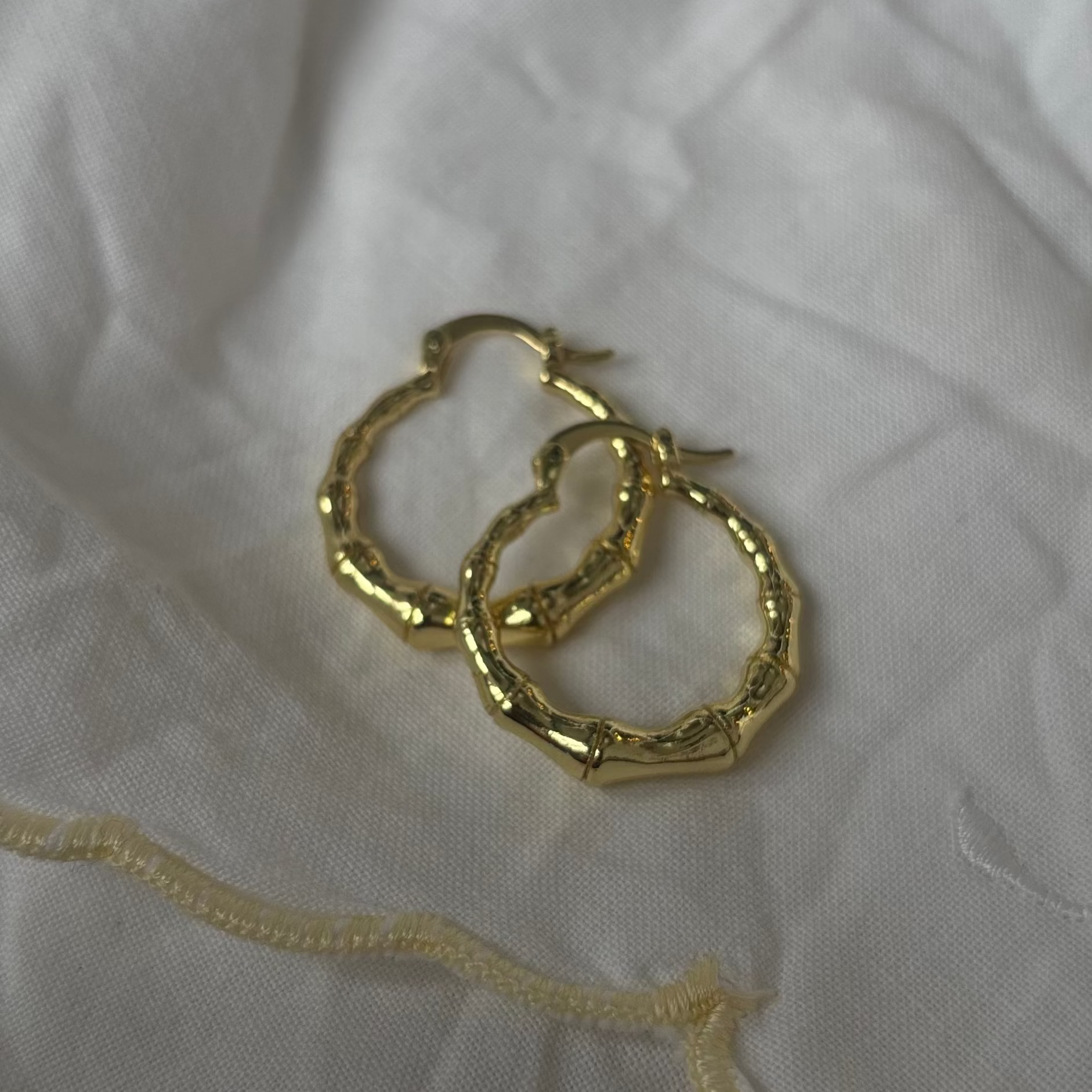 Bamboo  - 18k Gold Plate Hoop Earring