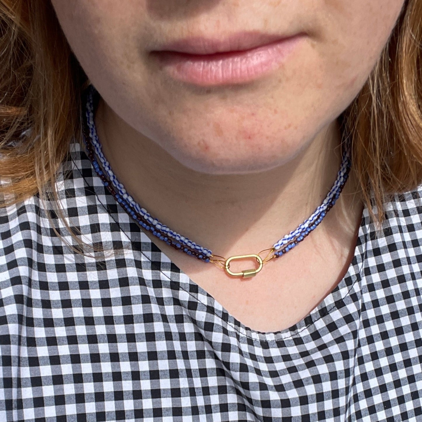 Beaded Necklace with Carabiner Lock