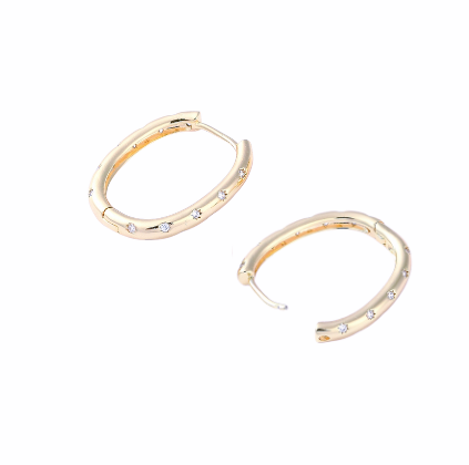 Mia Oval - Micro Pave Cubic Zirconia Gold Hoop Earring