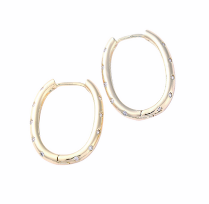 Mia Oval - Micro Pave Cubic Zirconia Gold Hoop Earring