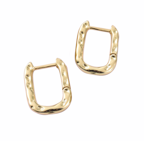 Isla Textured Rectangle Hoop Earrings Gold Plate