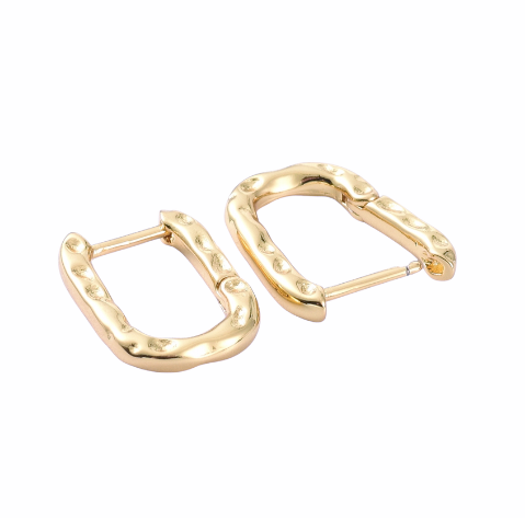 Isla Textured Rectangle Hoop Earrings Gold Plate