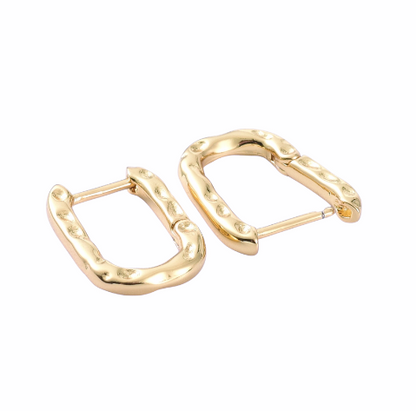 Isla Textured Rectangle Hoop Earrings Gold Plate