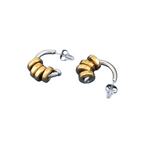 Pair of gold and silver hoop earrings on a white background