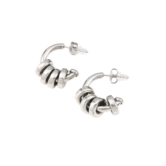 Silver hoop earrings on a white background