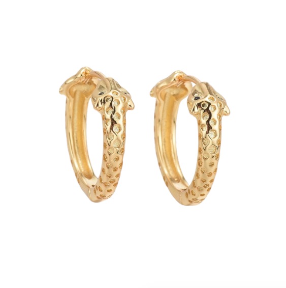 Leopard Head Everyday Gold Hoop - 18k Gold Plate and CZ