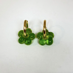 Fleur - Acid Green - Glass Flower Charm Hoops - Earrings