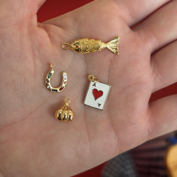 Articulated Sardine Fish Clip on Charm Gold and Silver