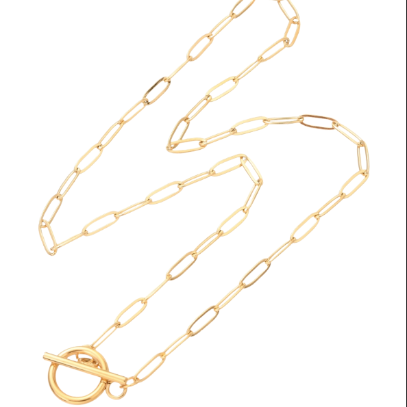 Gold chain necklace on a white background