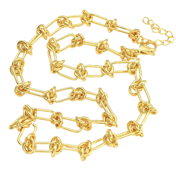 Knotted Link Paperclip Chain Necklace 18k Gold Plate