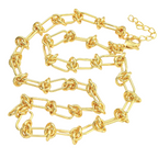 Knotted Link Paperclip Chain Necklace 18k Gold Plate