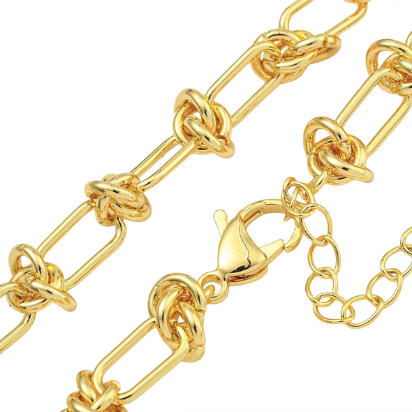 Knotted Link Paperclip Chain Necklace 18k Gold Plate
