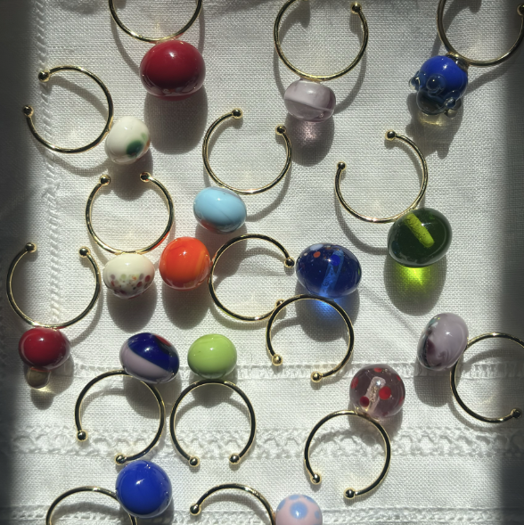 Adjustable Murano Glass Bobble and 18k Gold Ring
