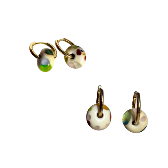 Ivory - Minimal Waste - Murano Glass Bead Hoops - Speckled
