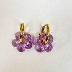 Fleur - Pale Lilac - Glass Flower Charm Hoops - Earrings