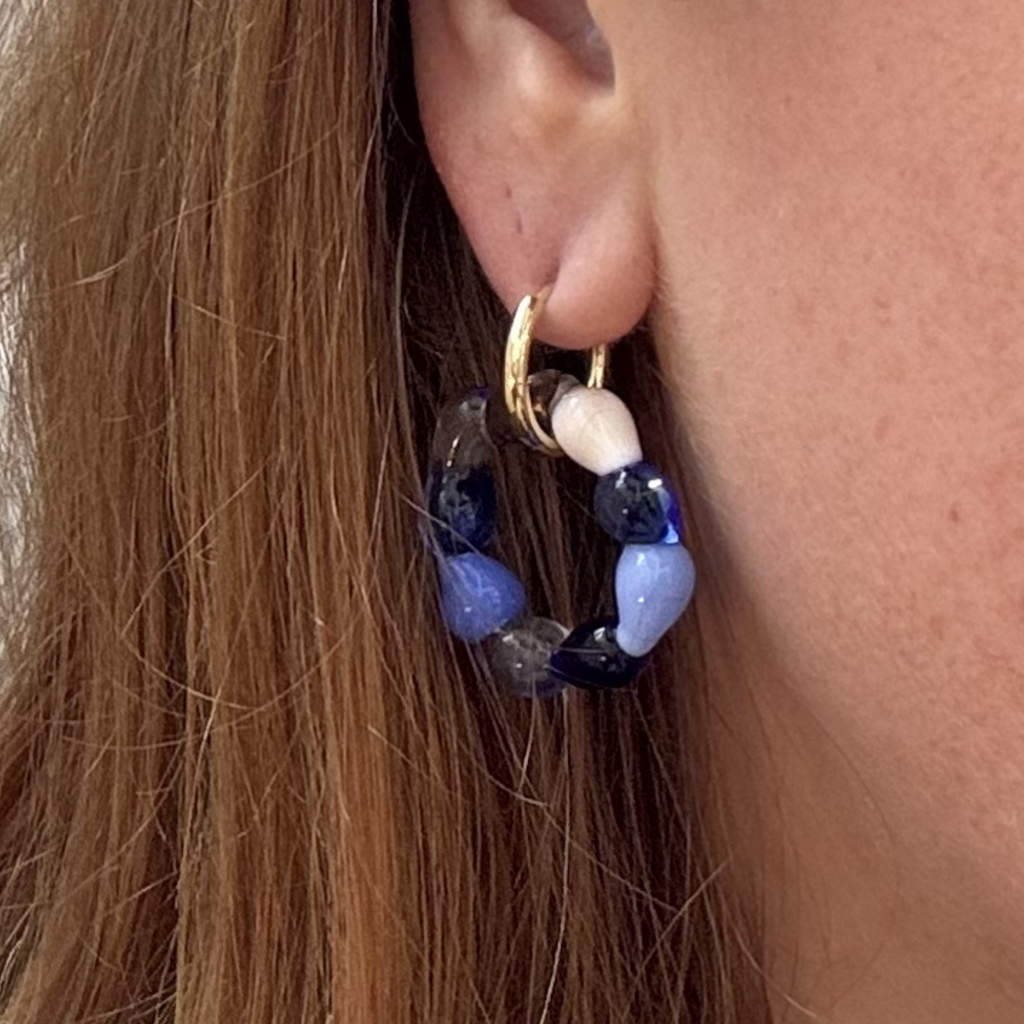 Gelato - Hockney Blues - Murano Glass Charm Earrings on Gold or Silver