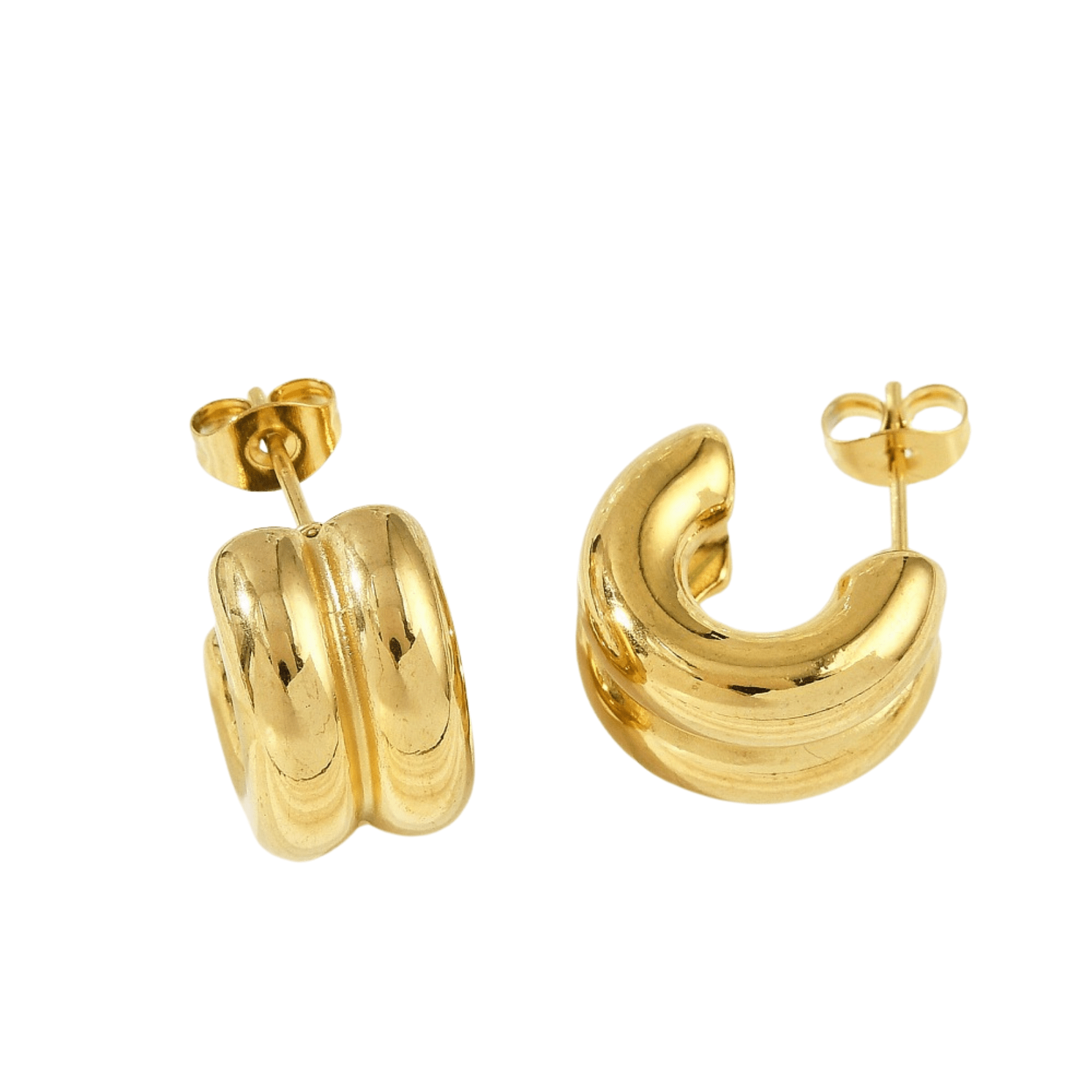 Chunky C Stud Hoops - 18K Gold Plate - Easthope Studio - Everyday Gold Hoops