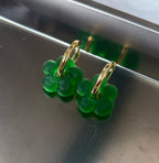 Fleur - Frosted Emerald Green - Glass Flower Charm Hoop Earrings - Easthope Studio - Murano Glass