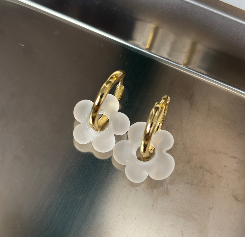 Fleur - Frosted - Glass Flower Charm Hoops - Earrings - Easthope Studio - Murano Glass
