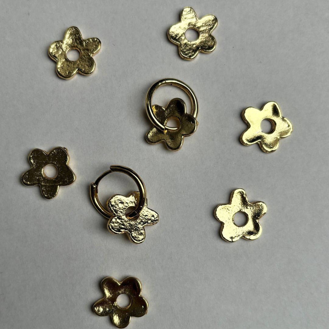 Fleur - Gold Plate - Flower Charm Hoops - Easthope Studio - Murano Glass