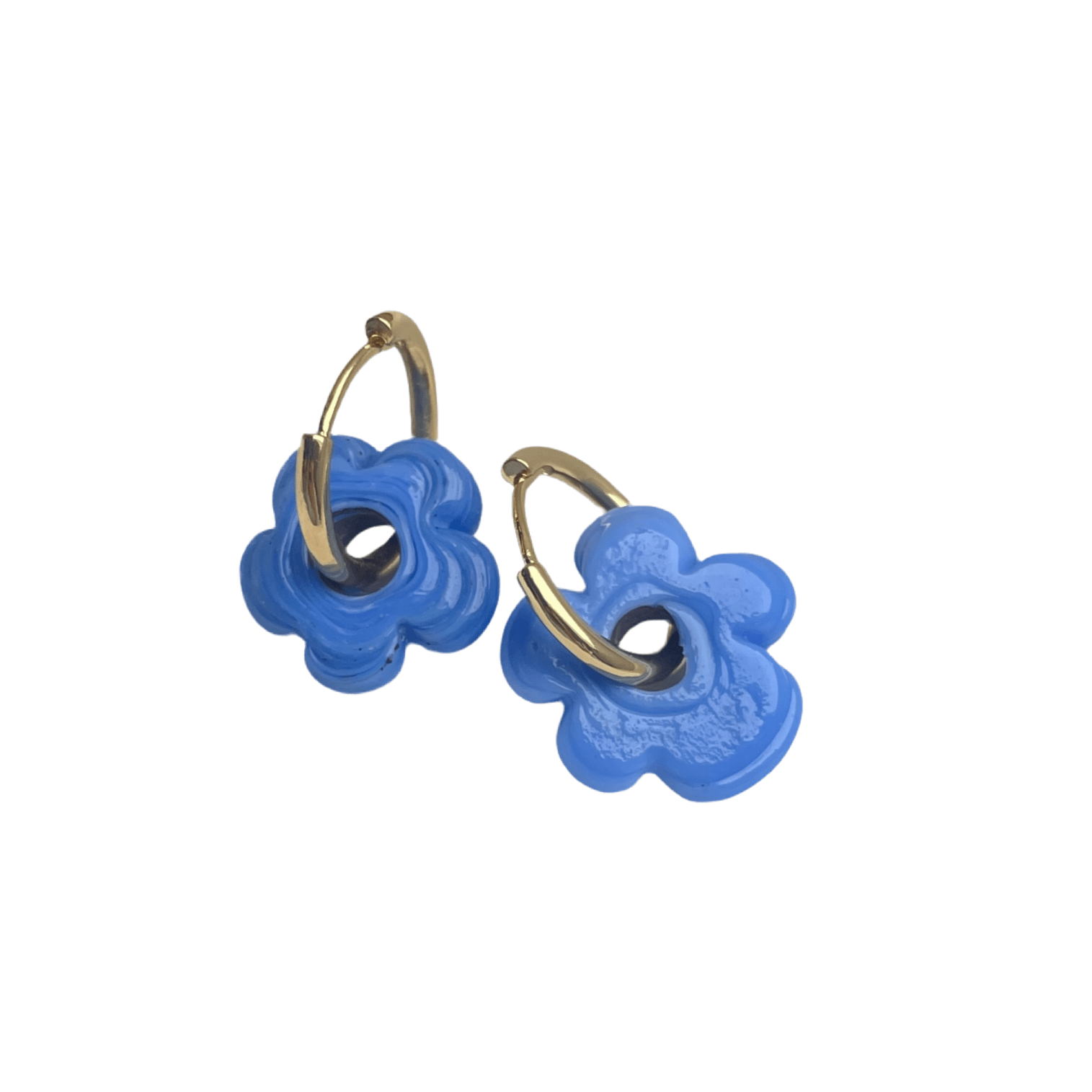 Fleur - Solid Blue - Glass Flower Charm Hoops Earrings - Easthope Studio - Murano Glass