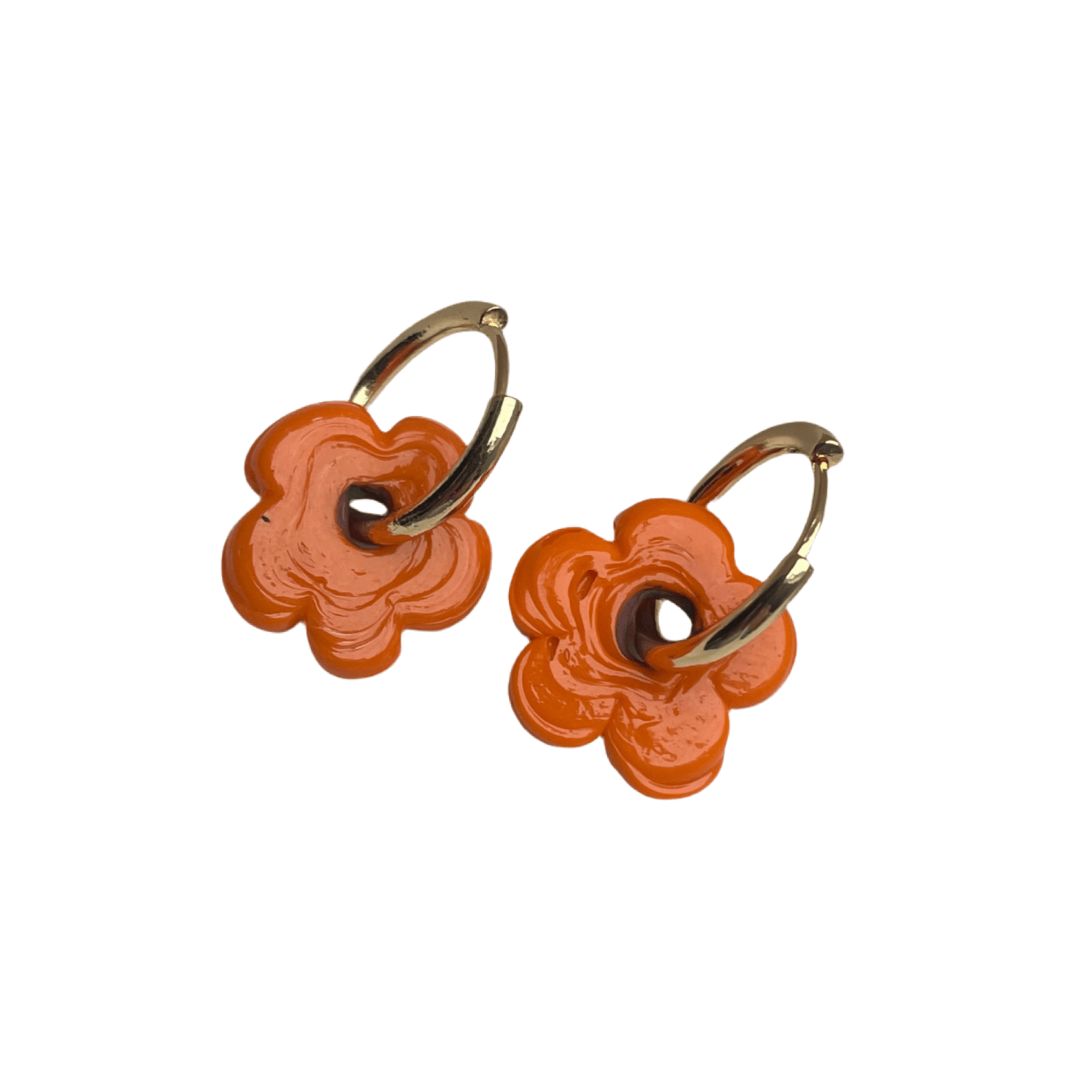 Fleur - Solid Orange - Glass Flower Charm Hoops Earrings - Easthope Studio - Murano Glass