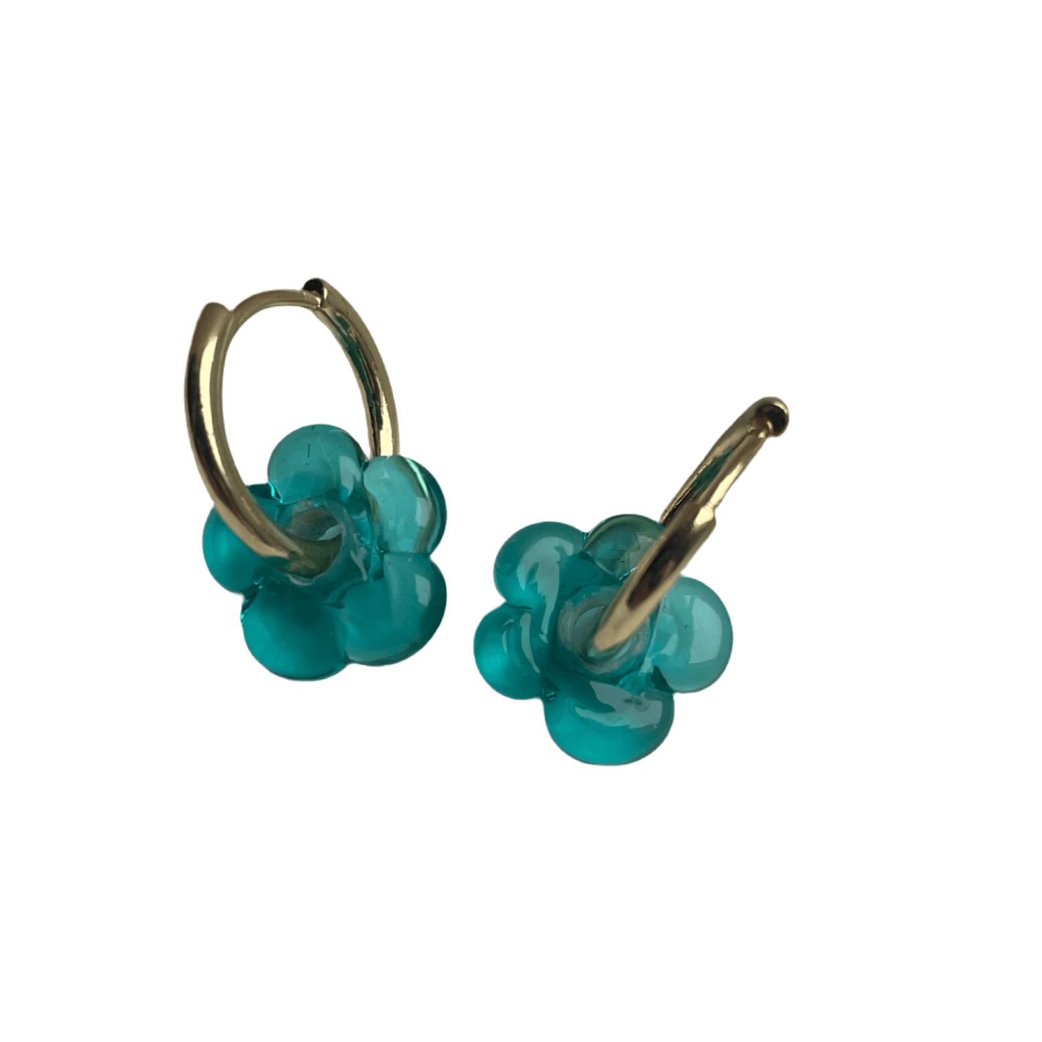 Fleur - Turquiose - Glass Flower Charm Hoops - Earrings - Easthope Studio - Murano Glass