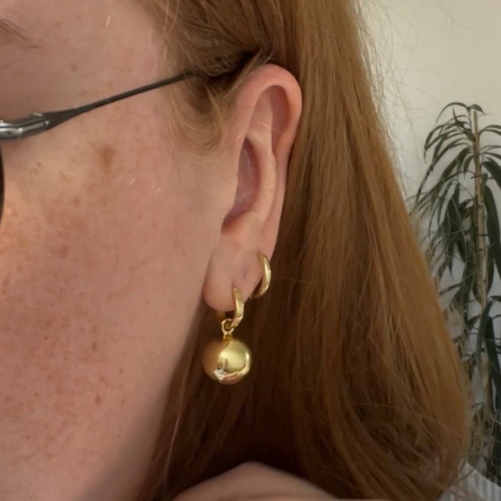 Gold Orb Huggie - 18k Gold Plate Hoop - Easthope Studio - Everyday Gold Hoops